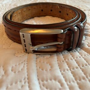 Mezlan Brown Leather Belt with Silver Toned Buckle